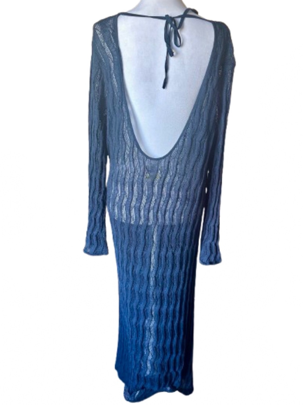 Low Back Future Collective Jenee Naylor Navy Open Knit Crochet Maxi Cover Up 1X - Picture 2 of 5
